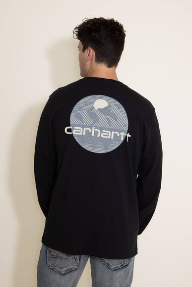 Carhartt Heavyweight Long Sleeve Pocket Mountain Graphic T-Shirt for Men in Black