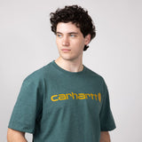 Carhartt Loose Fit Heavyweight Logo Graphic Short Sleeve T-Shirt for Men in Balsam