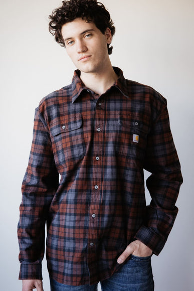 Carhartt Loose Fit Heavyweight Plaid Flannel Shirt for Men in Mocha