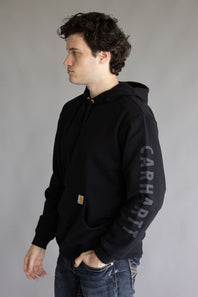 Carhartt Rain Defender Midweight Logo Sleeve Hoodie for Men in Black