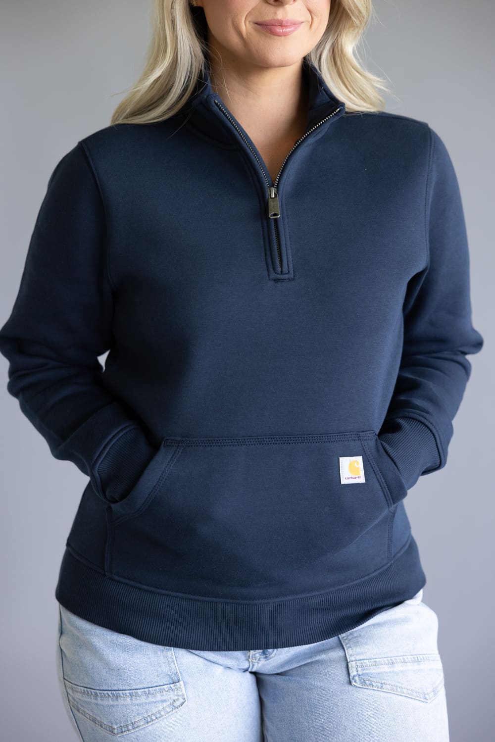 Carhartt Relaxed Fit Quarter Zip Mock Neck Sweatshirt for Women in Navy