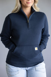 Carhartt Relaxed Fit Quarter Zip Mock Neck Sweatshirt for Women in Navy