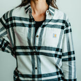 Carhartt Rugged Flex Button Up Flannel Plaid Shirt for Women in Black and White
