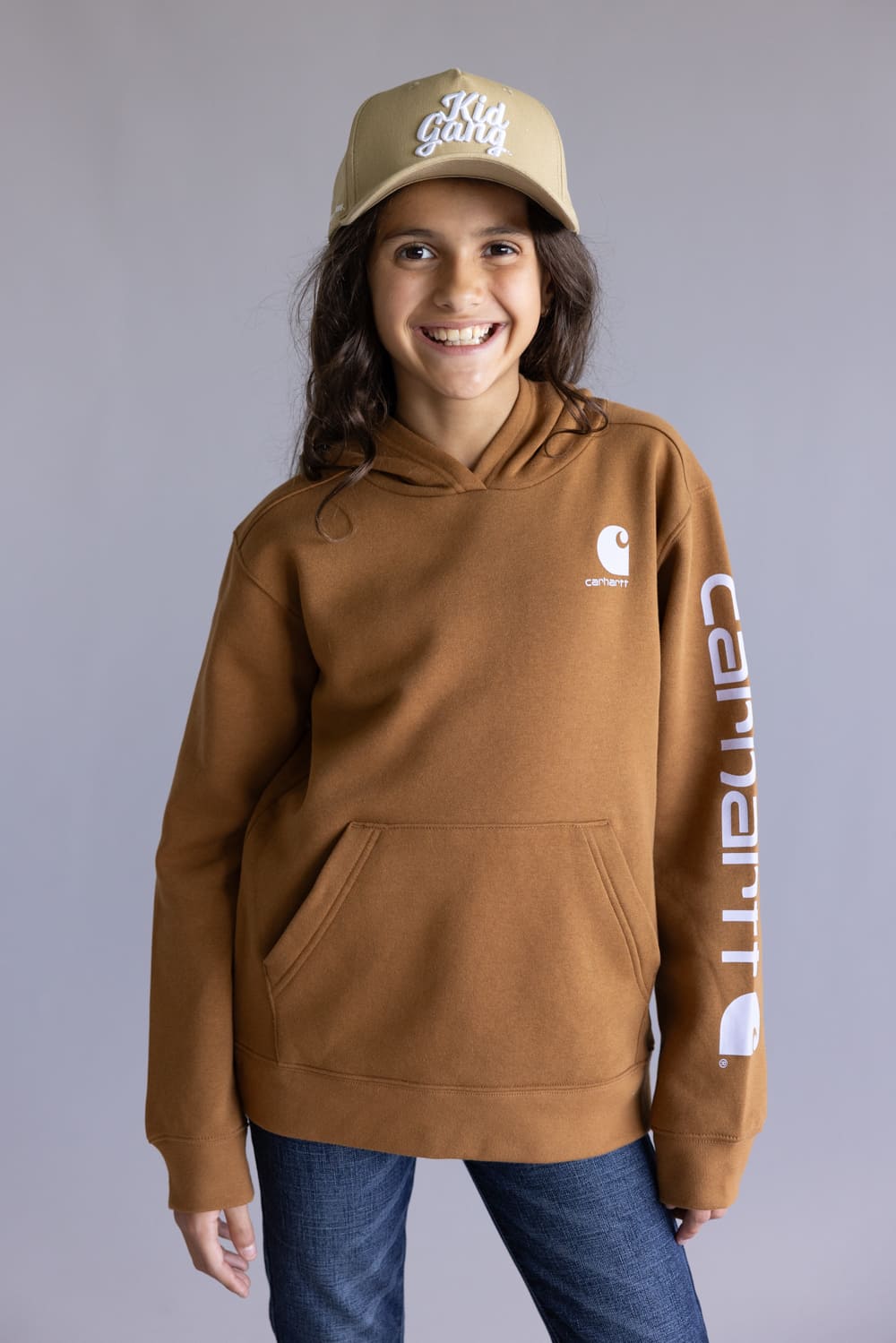 Carhartt Youth Classic Pullover Hoodie for Girls in Brown