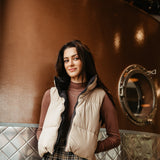 Love Tree Cropped Reversible Puffer Vest for Women in Black/Beige