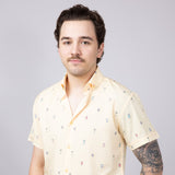 Cocktail Pattern Button Down Shirt for Men in Yellow