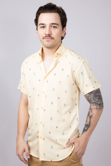 Cocktail Pattern Button Down Shirt for Men in Yellow