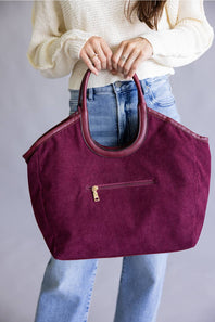 Corduroy Hobo Bag for Women in Cherry