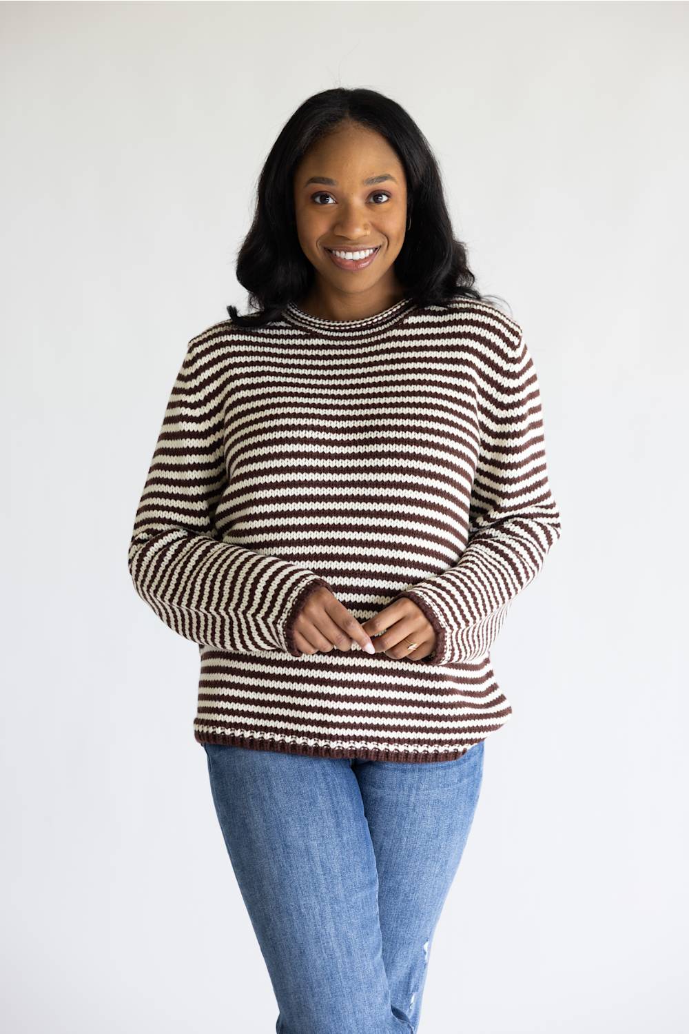 Creamon Striped Knit Sweater for Women in Choco