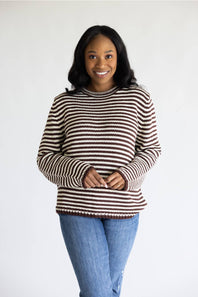 Creamon Striped Knit Sweater for Women in Choco