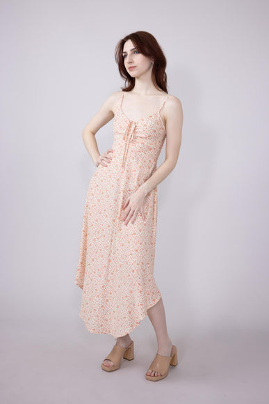Floral Print Ruched Midi Dress for Women in Rose