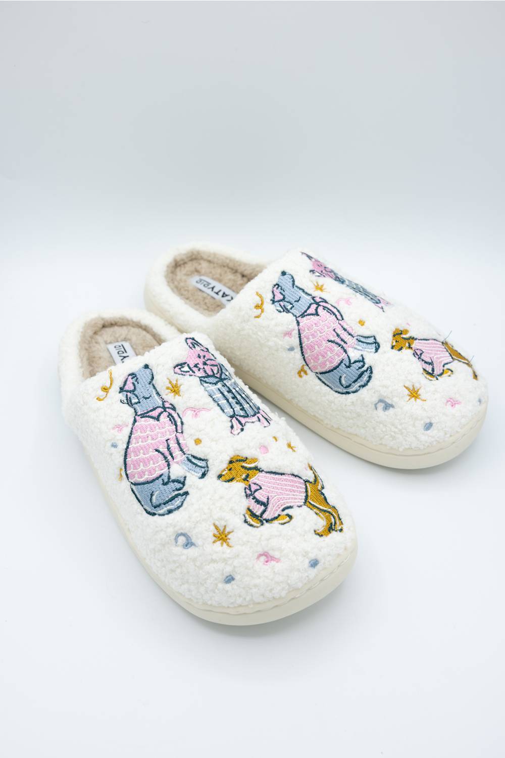 Katydid Dogs Slippers for Women in White
