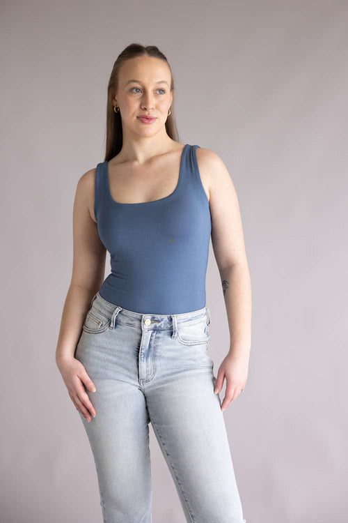 Final Touch Double Layer Tank Top for Women in Slate