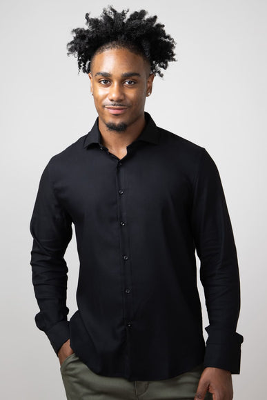 Denim & Flower Stretch Button Up Shirt for Men in Black