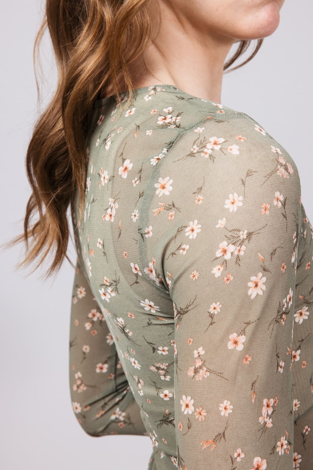 Ditsy Floral Sheer Layering Top for Women in Olive | 36107-OLIVE