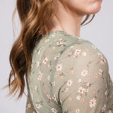 Ditsy Floral Sheer Layering Top for Women in Olive