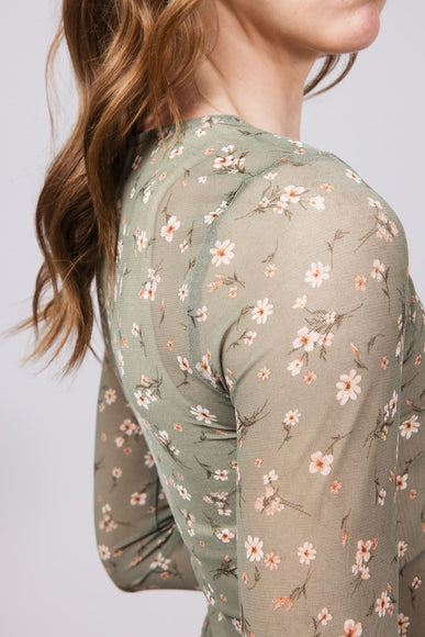 Ditsy Floral Sheer Layering Top for Women in Olive