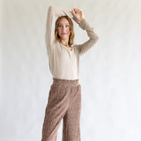 Ditsy Floral Smocked Waist Wide Leg Pants for Women in Chocolate Floral