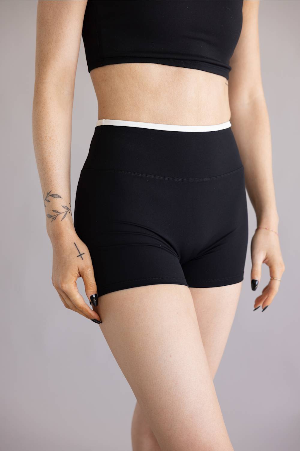 Double Layer Biker Shorts for Women in Black/White