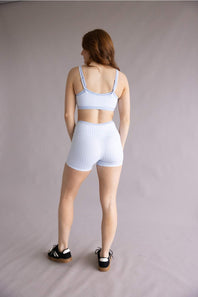 Double Layer Gingham Biker Shorts for Women in Light Blue