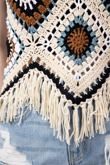 Elan Crochet Fringe Tank Top for Women in Natural