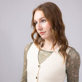Elan Button Front Ribbed Sweater Vest for Women in Natural