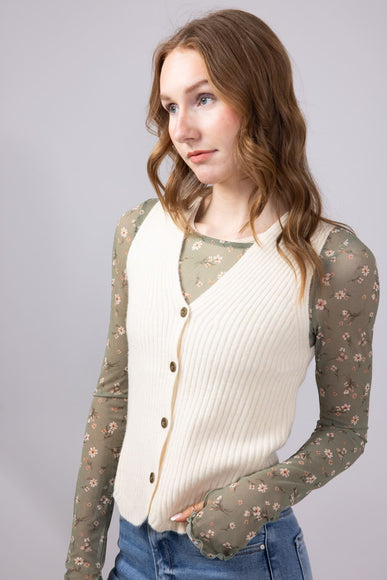 Elan Button Front Ribbed Sweater Vest for Women in Natural