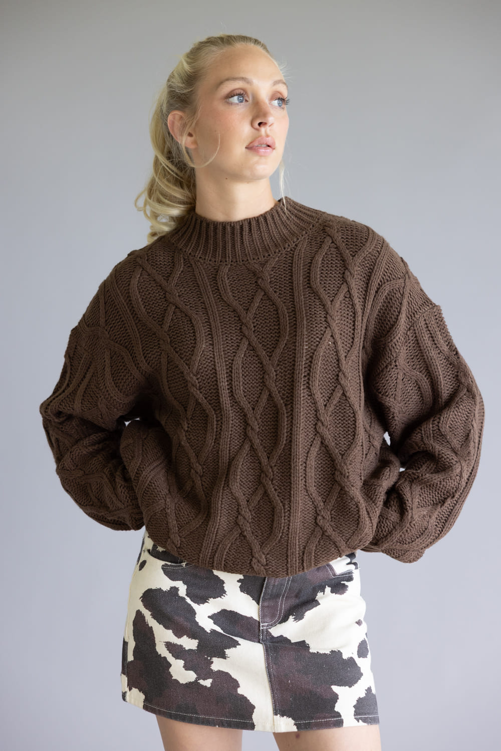 Elan Cable Knit Sweater for Women in Cocoa