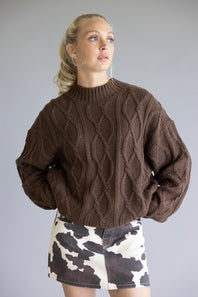 Elan Cable Knit Sweater for Women in Cocoa