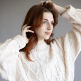 Elan Cable Knit Sweater for Women in Off White