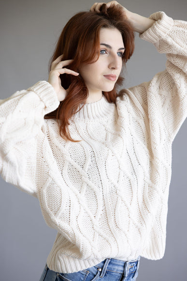 Elan Cable Knit Sweater for Women in Off White