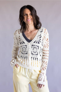 Elan Crochet Cardigan for Women in Off White