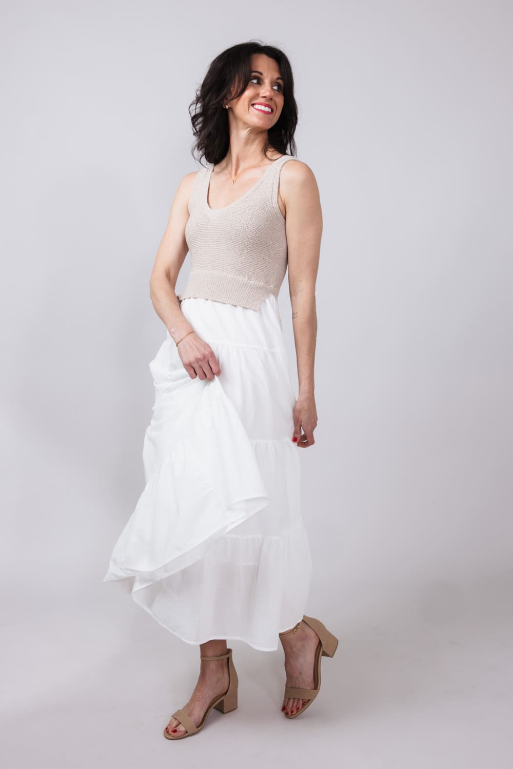 Elan Knit Mix Maxi Dress for Women in Natural/White at Glik's , L