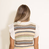 Elan Textured Short Sleeve Sweater for Women in Mint Multi