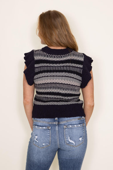 Elan Textured Short Sleeve Sweater for Women in Navy Multi