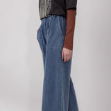 Elastic Waistline Straight Leg Pants for Women in Denim Blue