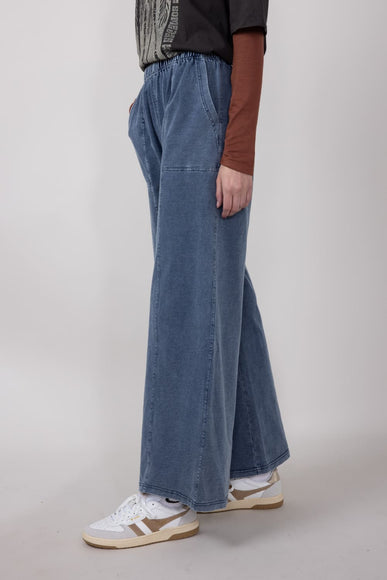 Elastic Waistline Straight Leg Pants for Women in Denim Blue