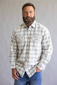 1897 Legends Corduroy Reverse Plaid Flannel Shirt for Men in Ecru Olive | F13004-ECRUOLIVE