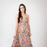 Open Back Floral Maxi Dress for Women in Ivory