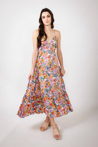 Open Back Floral Maxi Dress for Women in Ivory