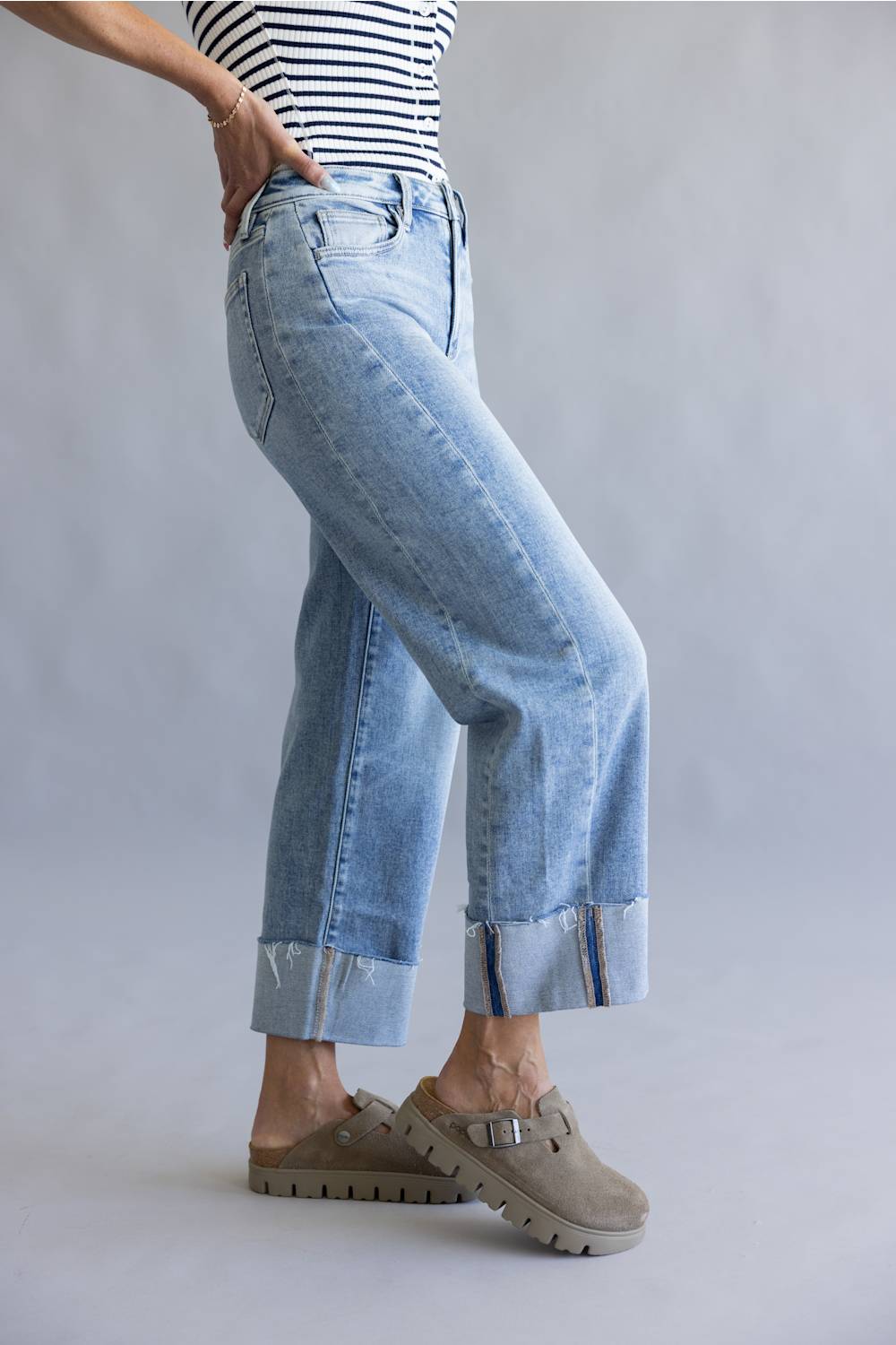 Flying Monkey High Rise Cropped Cuffed Barrel Jeans for Women