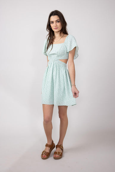 Cutout Short Sleeve Dress for Women in Sage Floral
