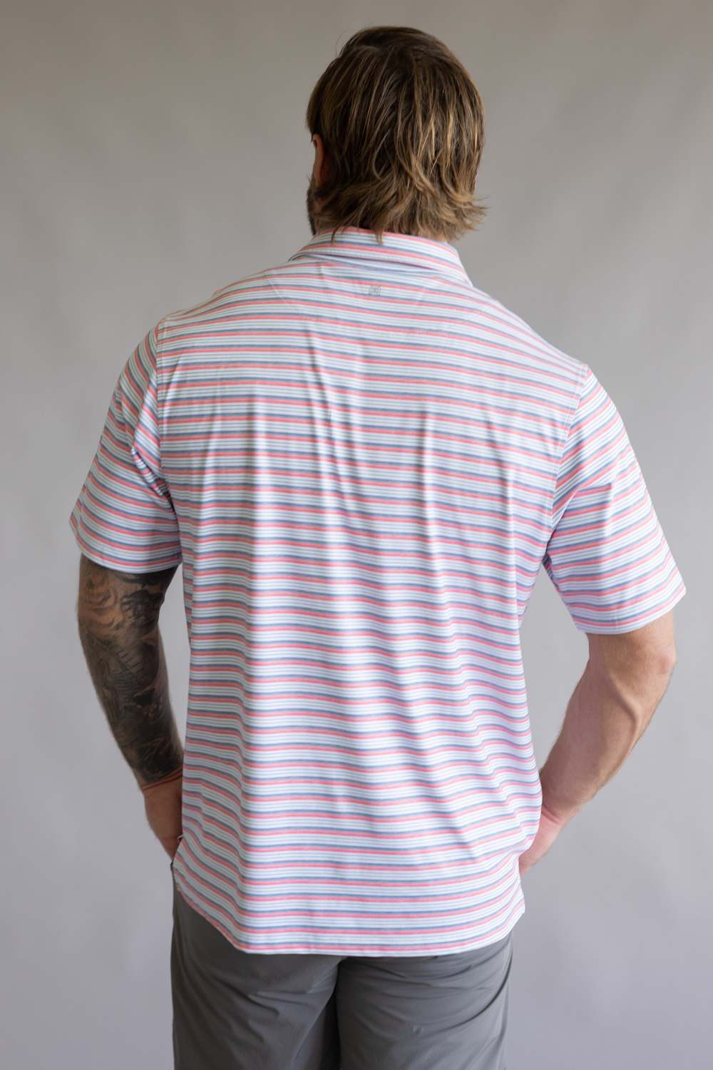 1897 Legends Striped Polo for Men in Blue Coral