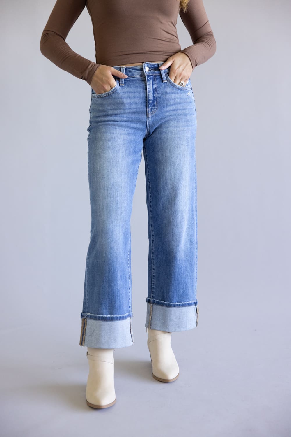 Flying Monkey High-Rise Cuffed Hem Wide Leg Jeans for Women