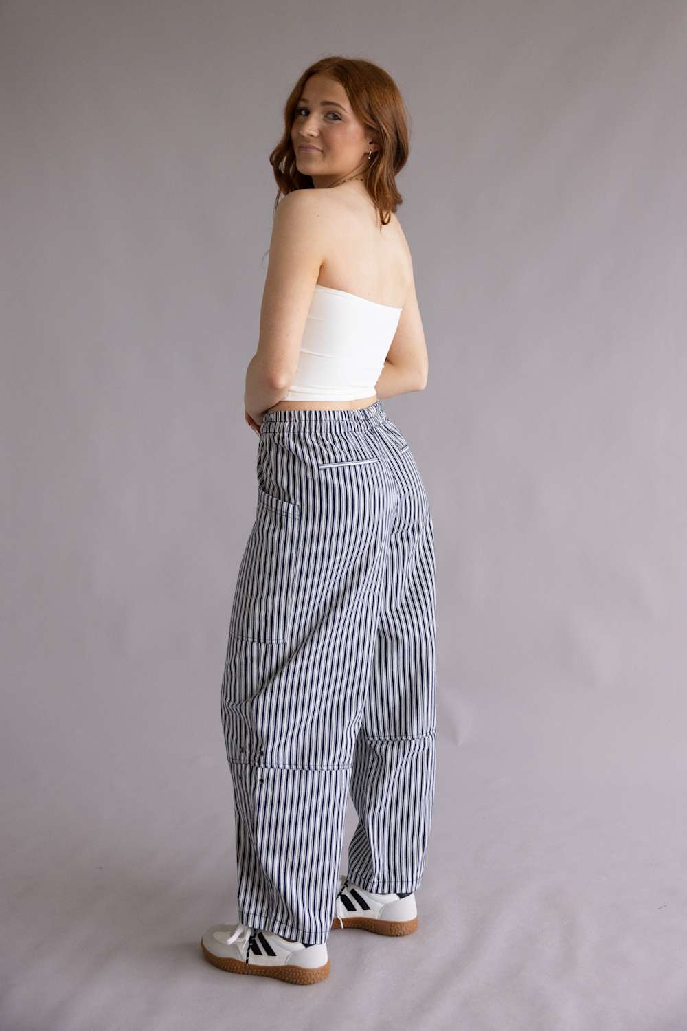 Stripe Barrel Pants for Women in Navy