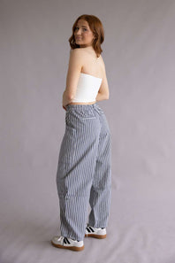 Stripe Barrel Pants for Women in Navy