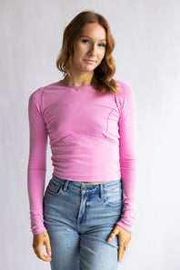 Free People We The Free Protagonist Long Sleeve Top for Women in Double Bubble Pink