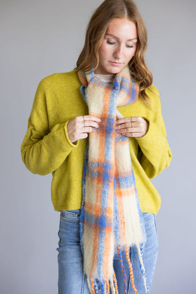 Free People Highland Plaid Skinny Scarf for Women in Ivory Combo