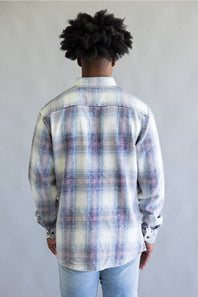 FX Fusion Washed Plaid Flannel Shirt for Men in Ecru/Indigo