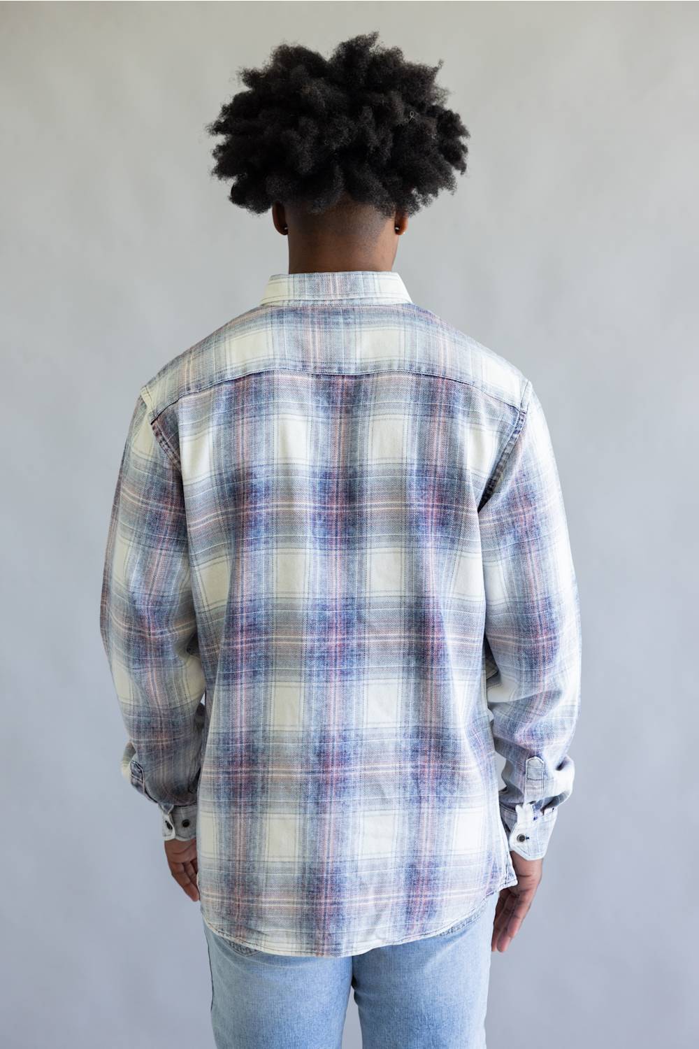 FX Fusion Washed Plaid Flannel Shirt for Men in Ecru/Indigo